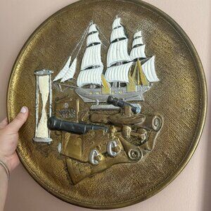 Vintage Nautical Wall Plaque with Ship and Cannon war plate ⚓️